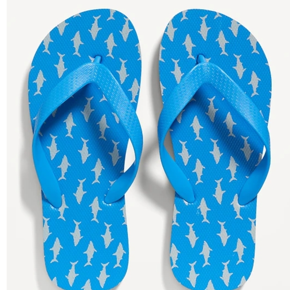 Old Navy 3 Pairs, Blue Shark-Print, BLK, Gray, Kids Flip Flops